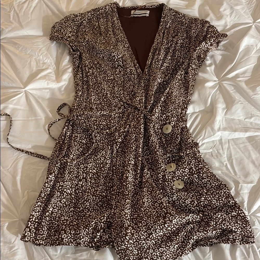 Stylish Brown Patterned Wrap Dress